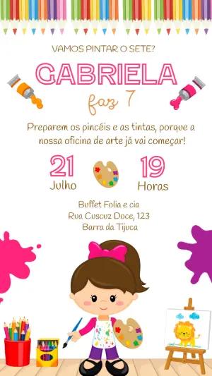 Convite Digital Pintando o Sete | Aniversário Infantil Editável