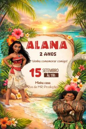 Convite de Aniversário Moana Tropical para Editar Online