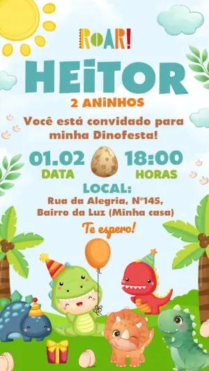 Convite de Aniversário Dinossauros Fofos para Editar