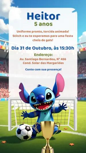 Convite Aniversário Stitch Futebol para Editar Online