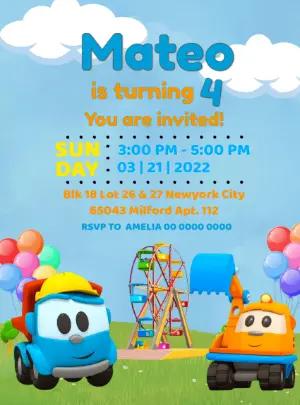Leo the Truck Birthday Party Invitation to Edit Online