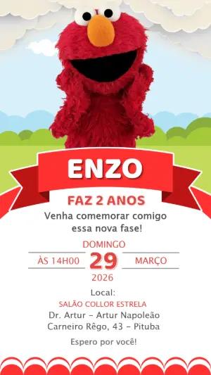 Convite Digital Aniversário Infantil do Elmo Editável
