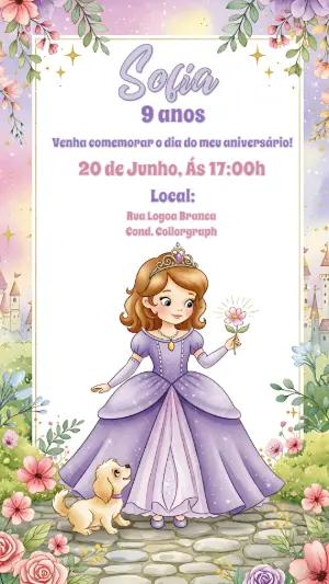 Convite de Aniversário Princesinha Lilás para Editar Online