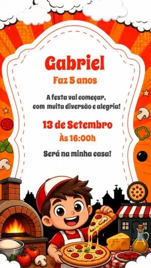 Convite Digital Aniversário Infantil Tema Pizza Editável