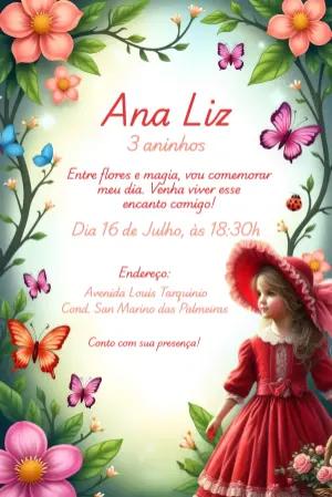Convite de Aniversário Jardim Encantado para Editar Online