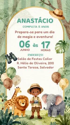 Convite de Aniversário Safari Aquarela para Editar