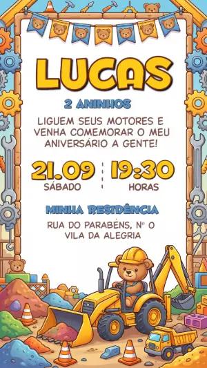 Convite de Aniversário Ursinho Construtor Editável