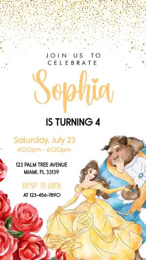 Beauty and the Beast Birthday Invitation Editable Template