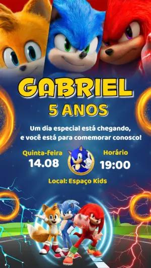 Convite de Aniversário Sonic com Personagens para Editar Online