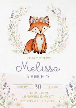 Cute Fox Birthday Invitation | Editable Digital Template