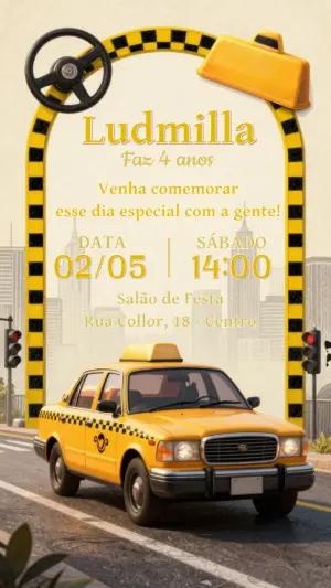 Convite de Aniversário Infantil Tema Táxi Amarelo Editável