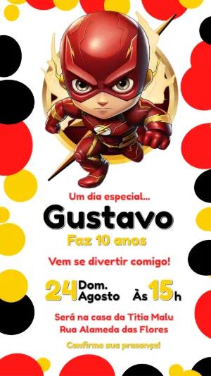 Convite Digital Aniversário Infantil Herói Flash Editável