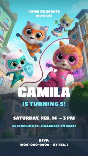 Superhero Cats Birthday Invitation Editable Digital Template