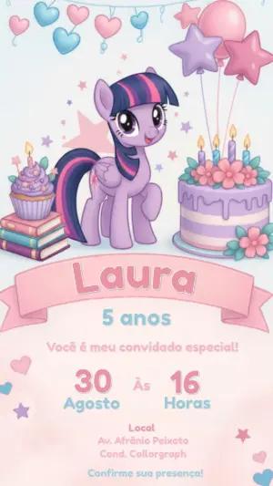 Convite Digital Aniversário My Little Pony Roxo para Editar