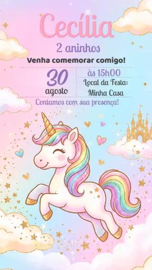 Convite de Aniversário Unicórnio Mágico para Editar