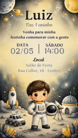 Convite de Aniversário Astronauta Infantil Editável