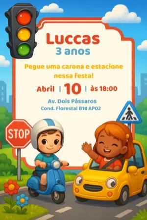 Convite de Aniversário Tema Trânsito para Editar Online