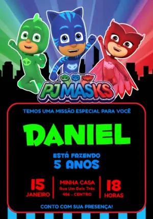 Convite de Aniversário PJ Masks Heróis para Editar Online