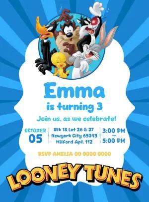 Looney Tunes Birthday Invitation with Characters to Edit