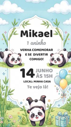 Convite Panda Fofo para Aniversário Infantil Editável
