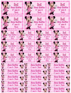 Etiqueta Escolar da Minnie Rosa: Modelo Digital Editável
