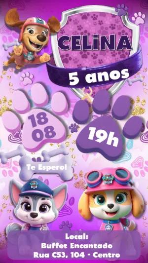 Convite de Aniversário Patrulha Canina Menina Editável