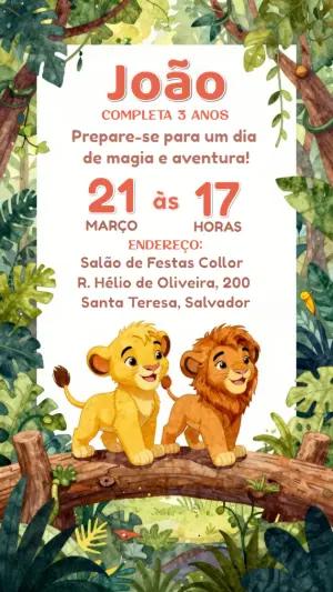 Convite Digital Editável Aniversário Infantil Tema Rei Leão