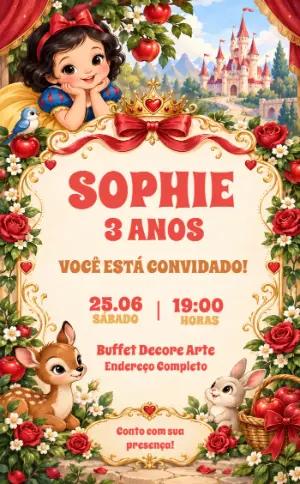 Convite de Aniversário Branca de Neve para Editar