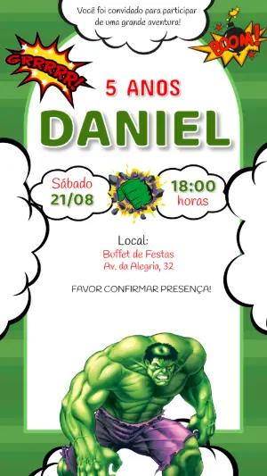Convite de Aniversário Hulk Quadrinhos para Editar