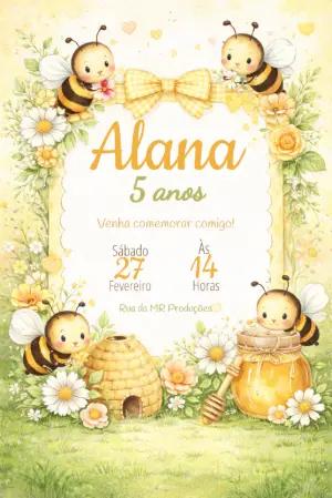 Convite de Aniversário Abelhinha Aquarela para Editar