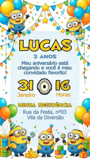 Convite Digital Aniversário Infantil Minions Editável