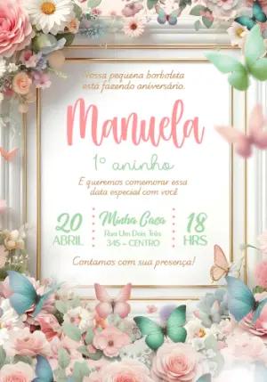 Convite Aniversário Borboletas e Flores Delicado para Editar