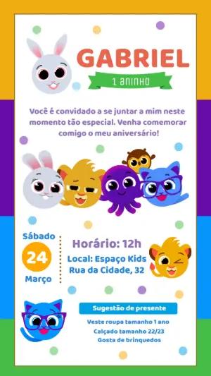 Convite Aniversário Bolofofos com Personagens para Editar Online