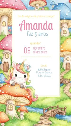 Convite de Aniversário Unicórnio Mágico para Editar Online
