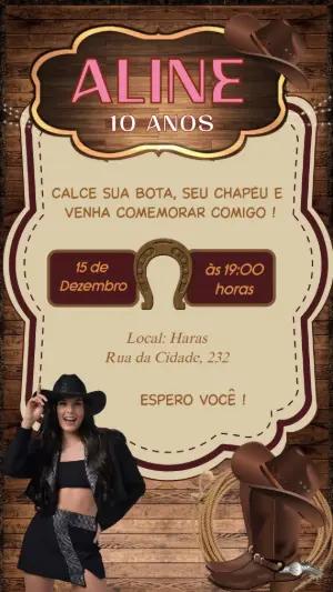 Convite de Aniversário Boiadeira com Foto para Editar Online