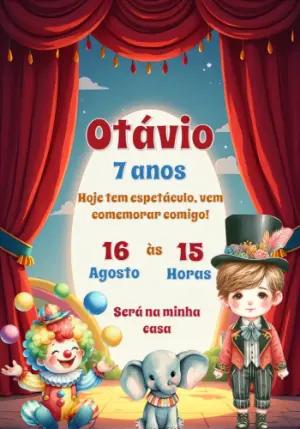 Convite de Aniversário Circo Menino para Editar Online