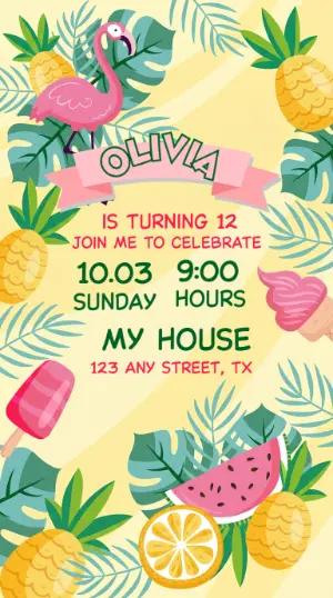 Tropical Flamingo Birthday Party Editable Invitation Template