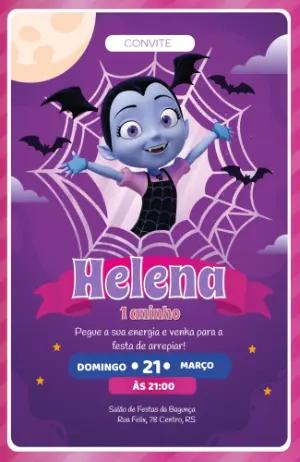 Convite Digital Aniversário Infantil Vampirina Editável