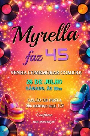Convite de Aniversário Adulto Tema Disco Editável