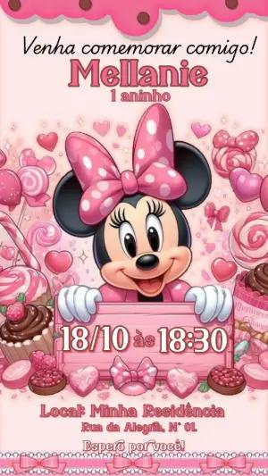 Convite de Aniversário Minnie Rosa Editável Online