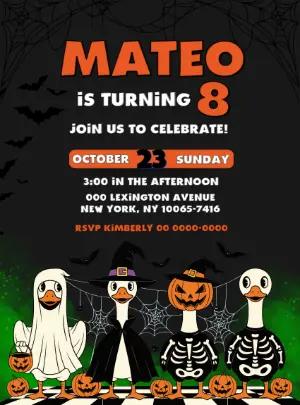 Halloween Birthday Invitation with Cute Geese to Edit Online