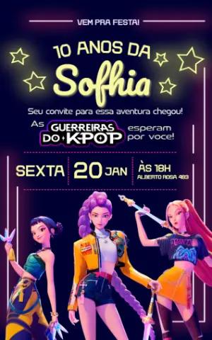 Convite Digital Aniversário Tema Guerreiras do K-pop Editável