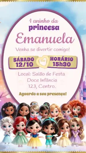 Convite de Aniversário Princesas Cute para Editar