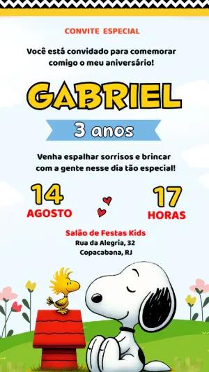 Convite de Aniversário Snoopy e Woodstock Modelo Editável