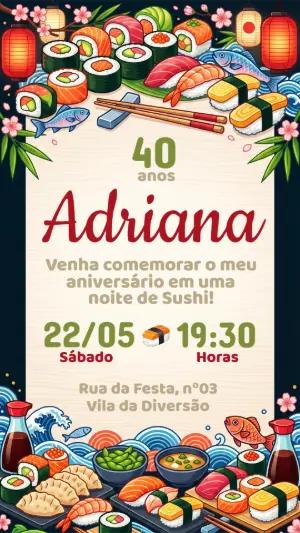 Convite Digital Aniversário Tema Sushi Japonês Editável
