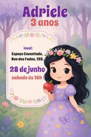 Convite Aniversário Princesa na Floresta Encantada para Editar