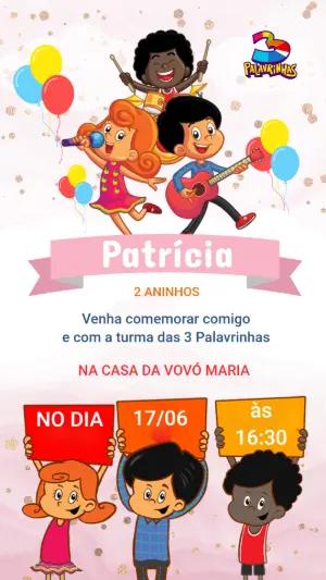 Convite de Aniversário 3 Palavrinhas Colorido para Editar