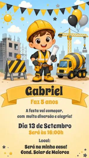 Convite de Aniversário Construtor Editável para Festa Infantil