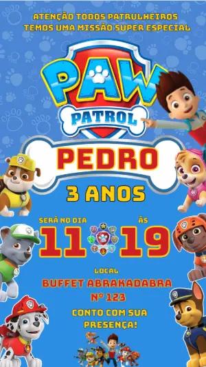 Convite de Aniversário Patrulha Canina Colorido para Editar