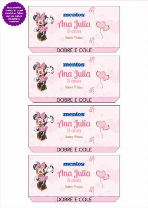 Rótulo para Mentos Minnie Rosa Editável para Aniversário